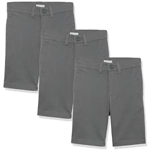Amazon Essentials Boys' Uniform Woven Flat-Front Shorts, Pack of 3, Grey, 7 Plus for $18