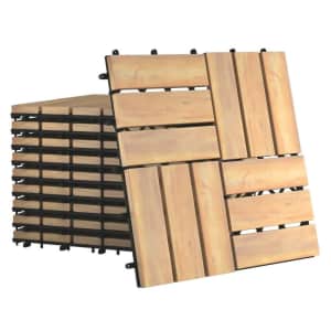 Costway 10-Piece Acacia Wood Interlocking Deck Tiles for $43
