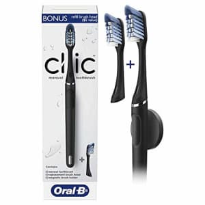 Oral-B Clic Manual Toothbrush, Matte Black, with 1 Bonus Replacement Brush Head and Magnetic for $26