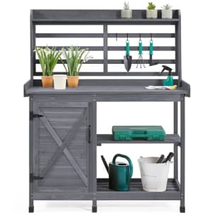Yaheetech Outdoor Potting Bench, Large Horticulture Work Table Workstation with Storage Cabinet for $118