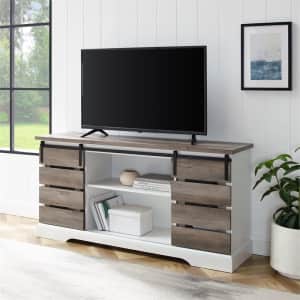 Walker Edison Modern Farmhouse Sliding Slat Door TV Stand for $130 Walker Edison Modern Farmhouse Sliding Slat Door TV Stand for $130
