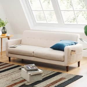 Mellow Adair Mid-Century Modern Tufted Linen Fabric Sofa for $450