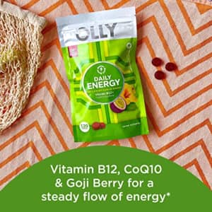 OLLY Daily Energy Gummy, Caffeine Free, Vitamin B12, CoQ10, Goji Berry, Adult Chewable Supplement, for $28