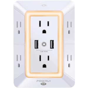 Powrui 6-Outlet 2-USB Wall Surge Protector w/ Night Light for $17 Powrui 6-Outlet 2-USB Wall Surge Protector w/ Night Light for $17