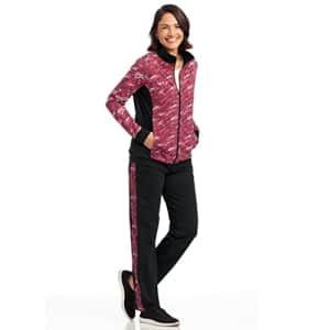 AmeriMark Womens Activewear Pant Set Zipper Jacket Pockets and Pull On Pants Black/Cabernet Large for $27