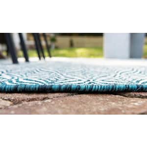 Unique Loom Outdoor Trellis Collection Area Rug - Deco Trellis (5' 3" x 8' Rectangle, Teal/ Ivory) for $67