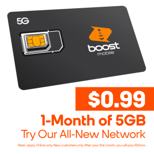 Get 5GB of 5G/4G LTE Data at Boost Mobile: 99 cents for your first month + free SIM