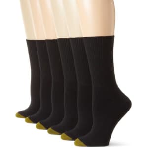 Gold Toe Women's Classic Turn Cuff Socks, Multipairs, Black (6-Pairs), Medium for $11