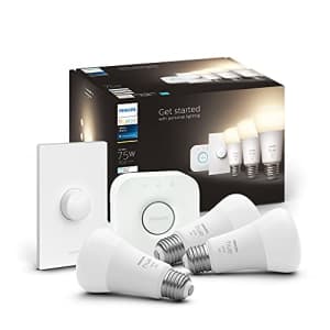 Philips Hue White Medium Lumen (75W) Smart Button Starter Kit, Hub Included, Works with Amazon for $100
