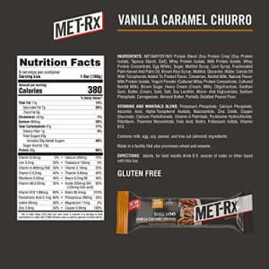MET-Rx Big 100 Colossal Protein Bars, Vanilla Caramel Churro Meal Replacement Bars, Brown, 9 Count for $16