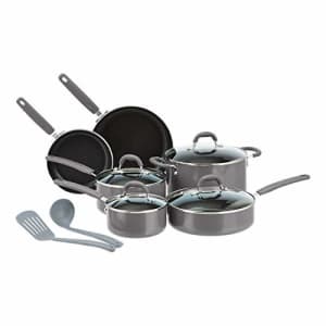 Amazon Basics Ceramic Non-Stick 12-Piece Cookware Set, Grey - Pots, Pans and Utensils for $77