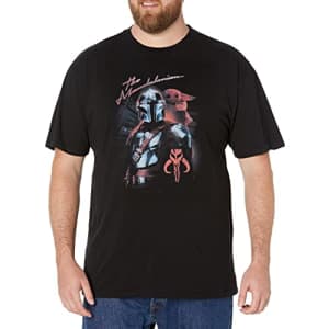 STAR WARS Big & Tall Mandalorian Mando Retro Glow Men's Tops Short Sleeve Tee Shirt, Black, XX-Large for $9