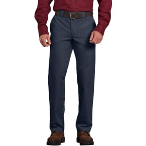 Dickies Men's Slim Fit Straight Leg Poplin Work Pants for $12