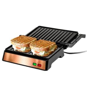 Ovente Electric Panini Press Grill and Sandwich Maker with Nonstick Coated Plates, Opens 180 for $30
