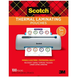Scotch 5mm Thermal Laminating Pouch 100-Pack for $22