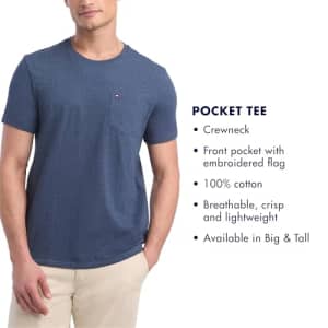 Tommy Hilfiger Men's Essential Short Sleeve Cotton Crewneck Pocket T-Shirt, Dark Sable, XXL for $28