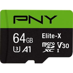 PNY 64GB Elite-X Class 10 U3 V30 MicroSDXC Card for $9