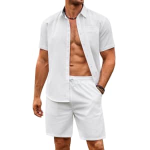 Coofandy Men's Linen Shirt and Shorts Set for $13