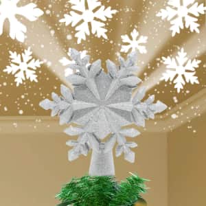 LED Snowflake Christmas Tree Projector with Built-in Rotating Magic Ball for $15