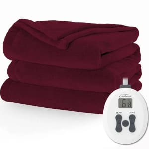 Heated Bedding and Blankets at Woot. Pictured is the Sunbeam Royal Luxe Cabernet Heated King Blanket for $59.99 (30% off)