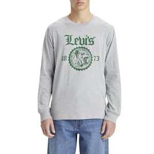Levi's Men's Long Sleeve Standard Fit Graphic T-Shirt, (New) Bear Crest Midtone Heather Grey, for $16