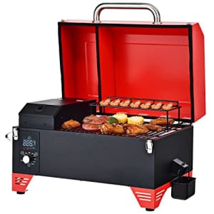 Giantex Portable Pellet Grill and Smoker, 8 in 1 Tabletop Pellet Grill, 256 sq.in Cooking Area for $260