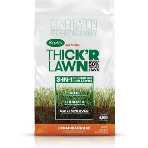 Scotts Turf Builder Thick'r Lawn Bermudagrass 3-in-1 Solution 40-lb. Bag. That's around half what you'd pay elsewhere, and Amazon's best-ever price.