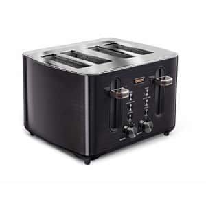 CRUX 4-Slice Toaster with Extra Wide Slots & 6 Setting Shade Control, Black Stainless Steel for $37