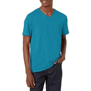 Tommy Hilfiger Men's V-Neck Flag T-Shirt, Mediterranean Blue Heather, Small for $15