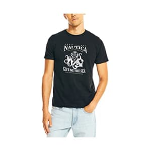 Nautica Men's Sustainably Crafted Give Me The Sea Graphic T-Shirt, True Black, Medium for $27