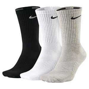 NIKE Unisex Performance Cushion Crew Training Socks (3 Pairs), Black/White/Grey, Large for $21