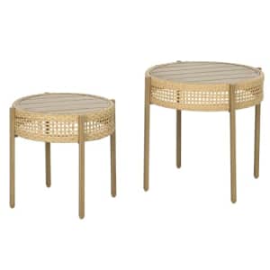 Outsunny 2 Piece Wicker Patio Table Set, PE Rattan End Table Set, Outdoor Round Coffee Table Set, for $54