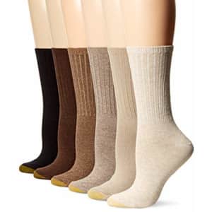 Gold Toe womens Casual Ribbed Crew Socks, 6 Pairs Socks, Bark/Khaki/Oatmeal Assorted, Large US for $20