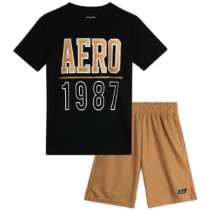 AEROPOSTALE Boys' Active Shorts Set - 2 Piece Short Sleeve T-Shirt and Mesh Gym Shorts - Activewear for $15