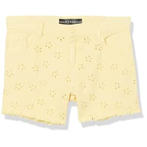 GUESS Girls' Little Eyelet Bull Denim Shorts, Butter Corn, 6 for $27