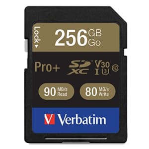 Verbatim 256GB Pro Plus 600X SDXC Memory Card, UHS-I V30 U3 Class 10 for $81 Verbatim 256GB Pro Plus 600X SDXC Memory Card, UHS-I V30 U3 Class 10 for $81