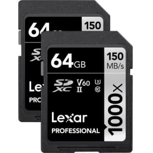 Lexar 64GB Professional 1000x UHS-II SDXC Memory Card 2-Pack for $31 Lexar 64GB Professional 1000x UHS-II SDXC Memory Card 2-Pack for $31