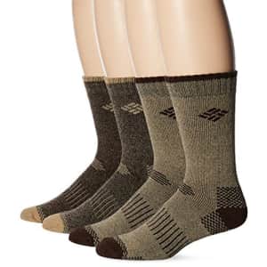Columbia Men's 4 Pack Mid-Calf Moisture Control Ribbed Crew Socks, Khaki/Brown, 10-13 for $45