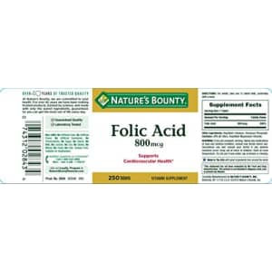 Nature's Bounty Folic Acid Supplement, Supports Cardiovascular Health, 800mcg, 250 Tablets, 3 Pack for $10