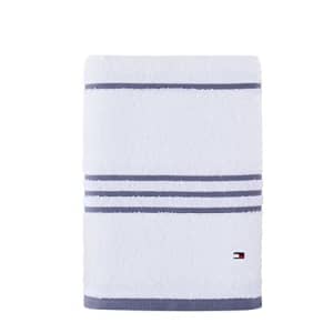Tommy Hilfiger Modern American Stripe Bath Towel, 30 X 54 Inches, 100% Cotton 574 GSM (White/Steel for $7