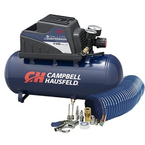 Campbell Hausfeld Air Compressor, Portable, 3 Gallon Horizontal, Oilless, w/ 10 Piece Accessory Kit Including Air for $93