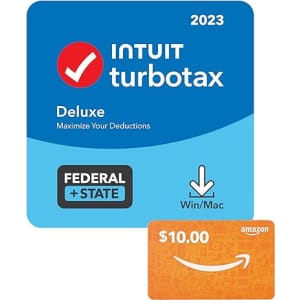 Intuit TurboTax Deluxe + State 2023 for $56 w/ $10 Amazon Gift Card