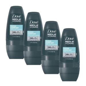 Dove Men+Care Clean Comfort Roll on Deodorant 4-Pack for $5 via Sub & Save