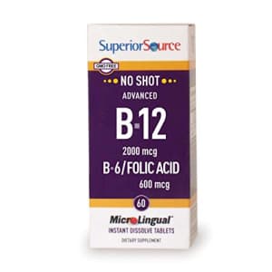 Superior Source No Shot Advanced B12/B6/Folic Acid Multivitamins, 2000 mcg/2 mg/600 mcg, 60 Count for $16 Superior Source No Shot Advanced B12/B6/Folic Acid Multivitamins, 2000 mcg/2 mg/600 mcg, 60 Count for $16