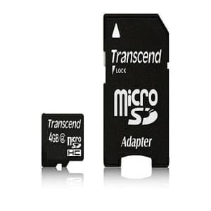 Transcend 4 GB microSDHC Class 2 Flash Memory Card TS4GUSDHC2 (Black) for $11