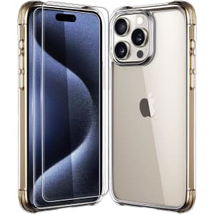 Shockproof Phone Case for iPhone 15 Pro Max with Tempered Glass Screen Protectors for $3