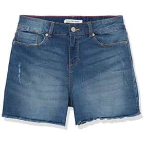 Calvin Klein Girls' Boyfriend Fit Stretch Denim Shorts, Authentic/Cut Off, 16 for $37
