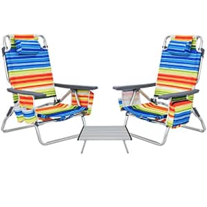 Giantex Folding Camping Chair 3 PCS Beach Chair and Aluminum Table Set, Patio Sling Chairst with 5 for $140