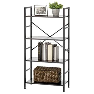 mDesign Industrial Metal and Wood 4 Tier Bookshelf, Tall Modern Etagere Bookcase Shelving Furniture for $57