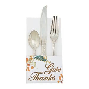 Fun Express Rustic Fall Give Thanks Silverware Holder - Set of 12 - Thanksgiving Dinner and Party for $13